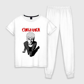 Женская пижама хлопок с принтом Great Teacher Onizuka в Екатеринбурге, 100% хлопок | брюки и футболка прямого кроя, без карманов, на брюках мягкая резинка на поясе и по низу штанин | great teacher onizuka | gto | onizuka | великий учитель онидзука | гто | крутой учитель онидзука | онидзука | справедливость