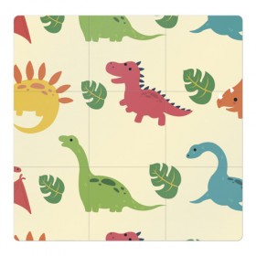 Магнитный плакат 3Х3 с принтом Динозаврики в Екатеринбурге, Полимерный материал с магнитным слоем | 9 деталей размером 9*9 см | dinosaurs | динозавр | динозавры | животные | игрушки | мульт динозавры | мультяшки динозавры | тиранозавр