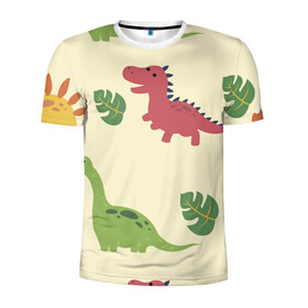 Мужская футболка 3D спортивная с принтом Динозаврики в Екатеринбурге, 100% полиэстер с улучшенными характеристиками | приталенный силуэт, круглая горловина, широкие плечи, сужается к линии бедра | dinosaurs | динозавр | динозавры | животные | игрушки | мульт динозавры | мультяшки динозавры | тиранозавр
