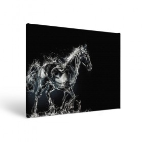 Холст прямоугольный с принтом Скакун в Екатеринбурге, 100% ПВХ |  | black | expression | horse | jumper | water | вода | лошадь | скакун | черный | экспрессия