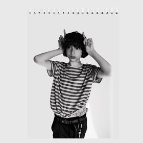 Скетчбук с принтом finn wolfhard в Екатеринбурге, 100% бумага
 | 48 листов, плотность листов — 100 г/м2, плотность картонной обложки — 250 г/м2. Листы скреплены сверху удобной пружинной спиралью | Тематика изображения на принте: finn wolfhard | очень странные дела | финн вулфард