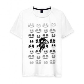Мужская футболка хлопок с принтом FORTNITE X MARSHMELLO в Екатеринбурге, 100% хлопок | прямой крой, круглый вырез горловины, длина до линии бедер, слегка спущенное плечо. | fortnite | games | marshmello | игры | фортнайт