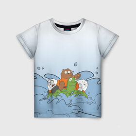 Детская футболка 3D с принтом Bears on a turtle в Екатеринбурге, 100% гипоаллергенный полиэфир | прямой крой, круглый вырез горловины, длина до линии бедер, чуть спущенное плечо, ткань немного тянется | baby bears | bare bears | charle and bears | dsgngerzen | grizz | iсebear | panda | panpan | selfie panpan | vdgerir | we bare bears | вся правда о медведях