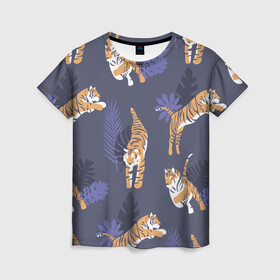 Женская футболка 3D с принтом Тигриный прайд в Екатеринбурге, 100% полиэфир ( синтетическое хлопкоподобное полотно) | прямой крой, круглый вырез горловины, длина до линии бедер | lion | tiger | гепард | дикие кошки | животные | кот | кошки | лев | пантера | тигр | тигры