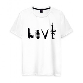 Мужская футболка хлопок с принтом love weapon в Екатеринбурге, 100% хлопок | прямой крой, круглый вырез горловины, длина до линии бедер, слегка спущенное плечо. | love weapon оружие любовь