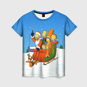 Женская футболка 3D с принтом Simpsons New Year в Екатеринбурге, 100% полиэфир ( синтетическое хлопкоподобное полотно) | прямой крой, круглый вырез горловины, длина до линии бедер | bart | christmas | family | homer | lisa | maggie | marge | new | santa | simpson | simpsons | snow | thesimpsons | xmas | year | барт | гомер | лиза | мардж | мегги | санта | семья | симпсоны