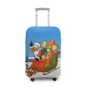 Чехол для чемодана 3D с принтом Simpsons New Year в Екатеринбурге, 86% полиэфир, 14% спандекс | двустороннее нанесение принта, прорези для ручек и колес | bart | christmas | family | homer | lisa | maggie | marge | new | santa | simpson | simpsons | snow | thesimpsons | xmas | year | барт | гомер | лиза | мардж | мегги | санта | семья | симпсоны