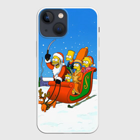 Чехол для iPhone 13 mini с принтом Simpsons New Year в Екатеринбурге,  |  | bart | christmas | family | homer | lisa | maggie | marge | new | santa | simpson | simpsons | snow | thesimpsons | xmas | year | барт | гомер | лиза | мардж | мегги | санта | семья | симпсоны