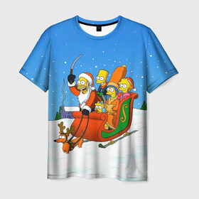 Мужская футболка 3D с принтом Simpsons New Year в Екатеринбурге, 100% полиэфир | прямой крой, круглый вырез горловины, длина до линии бедер | bart | christmas | family | homer | lisa | maggie | marge | new | santa | simpson | simpsons | snow | thesimpsons | xmas | year | барт | гомер | лиза | мардж | мегги | санта | семья | симпсоны