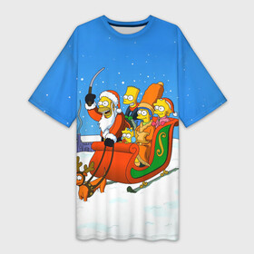 Платье-футболка 3D с принтом Simpsons New Year в Екатеринбурге,  |  | bart | christmas | family | homer | lisa | maggie | marge | new | santa | simpson | simpsons | snow | thesimpsons | xmas | year | барт | гомер | лиза | мардж | мегги | санта | семья | симпсоны