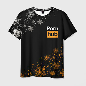 Мужская футболка 3D с принтом PornHub Новогодний (+ на спине) в Екатеринбурге, 100% полиэфир | прямой крой, круглый вырез горловины, длина до линии бедер | Тематика изображения на принте: brazzers | hub | видео | любовь | хаб | чувства