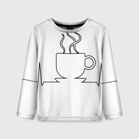 Детский лонгслив 3D с принтом Чашечку кофе? в Екатеринбурге, 100% полиэстер | длинные рукава, круглый вырез горловины, полуприлегающий силуэт
 | бариста | бармен | вкус | кардиограмма | кофе | кофеман | напиток | подача | профессия | хобби | чашка
