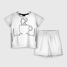 Детский костюм с шортами 3D с принтом Чашечку кофе в Екатеринбурге,  |  | бариста | бармен | вкус | кардиограмма | кофе | кофеман | напиток | подача | профессия | хобби | чашка