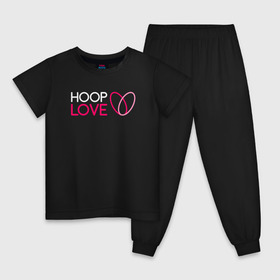 Детская пижама хлопок с принтом Hoop Love logo white в Екатеринбурге, 100% хлопок |  брюки и футболка прямого кроя, без карманов, на брюках мягкая резинка на поясе и по низу штанин
 | Тематика изображения на принте: fire show | hoop | hoop dance | hooping | hula hoop | обруч | огненное шоу | танец с обручем | хула хуп | хулахуп