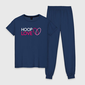 Женская пижама хлопок с принтом Hoop Love logo white в Екатеринбурге, 100% хлопок | брюки и футболка прямого кроя, без карманов, на брюках мягкая резинка на поясе и по низу штанин | fire show | hoop | hoop dance | hooping | hula hoop | обруч | огненное шоу | танец с обручем | хула хуп | хулахуп