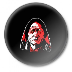 Значок с принтом Cherokee в Екатеринбурге,  металл | круглая форма, металлическая застежка в виде булавки | cherokee | indian | indians face | индеец | лицо индейца