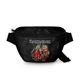 Поясная сумка 3D с принтом Iron Maiden в Екатеринбурге, 100% полиэстер | плотная ткань, ремень с регулируемой длиной, внутри несколько карманов для мелочей, основное отделение и карман с обратной стороны сумки застегиваются на молнию | heavy metal | iron maiden | metal | айрон мейден | группы | метал | музыка | рок | хеви метал