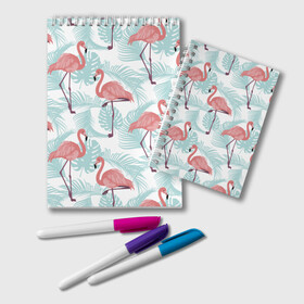 Блокнот с принтом Тропический арт в Екатеринбурге, 100% бумага | 48 листов, плотность листов — 60 г/м2, плотность картонной обложки — 250 г/м2. Листы скреплены удобной пружинной спиралью. Цвет линий — светло-серый
 | animal | bird | flamingo | pink | pnik flamingo | животные | птицы | розовый | розовый фламинго | фламинго