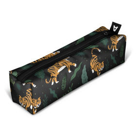 Пенал 3D с принтом Тропический тигр в Екатеринбурге, 100% полиэстер | плотная ткань, застежка на молнии | tiger | гепард | дикие кошки | животные | кот | кошки | пантера | тигр | тигры