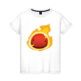 Женская футболка хлопок с принтом Огненный слайм-мини версия в Екатеринбурге, 100% хлопок | прямой крой, круглый вырез горловины, длина до линии бедер, слегка спущенное плечо | slime rancher
