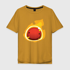 Мужская футболка хлопок Oversize с принтом Огненный слайм-мини версия в Екатеринбурге, 100% хлопок | свободный крой, круглый ворот, “спинка” длиннее передней части | slime rancher