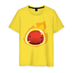 Мужская футболка хлопок с принтом Огненный слайм-мини версия в Екатеринбурге, 100% хлопок | прямой крой, круглый вырез горловины, длина до линии бедер, слегка спущенное плечо. | slime rancher