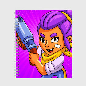 Тетрадь с принтом BRAWL STARS SHELLY в Екатеринбурге, 100% бумага | 48 листов, плотность листов — 60 г/м2, плотность картонной обложки — 250 г/м2. Листы скреплены сбоку удобной пружинной спиралью. Уголки страниц и обложки скругленные. Цвет линий — светло-серый
 | brawl stars | brawl stars shelly | brawler | shelly | бравл старз | бравлер | шелли