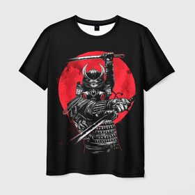 Мужская футболка 3D с принтом Sамурай в Екатеринбурге, 100% полиэфир | прямой крой, круглый вырез горловины, длина до линии бедер | japan | japanese | katana | samurai | броня | брутальный | воин | доспех | защитник японский | катана | красное | кровавая луна | луна | меч | мрачный | наемник | перчатки | противогаз | ронин | самурай | солнце | тэнго