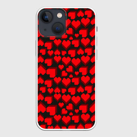 Чехол для iPhone 13 mini с принтом 8 Bit Love в Екатеринбурге,  |  | 8 bit | 8 бит | game | heart | lovely | pattern | любовь | паттерн | романтика | сердечки | сердца | сердце