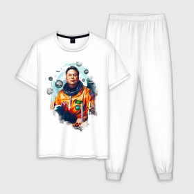Мужская пижама хлопок с принтом Elon Mask в Екатеринбурге, 100% хлопок | брюки и футболка прямого кроя, без карманов, на брюках мягкая резинка на поясе и по низу штанин
 | Тематика изображения на принте: spacex | илон | илонмаск | космос | маск | ракета | тесла