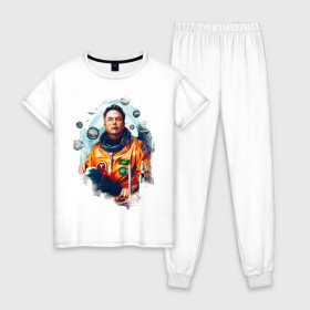 Женская пижама хлопок с принтом Elon Mask в Екатеринбурге, 100% хлопок | брюки и футболка прямого кроя, без карманов, на брюках мягкая резинка на поясе и по низу штанин | spacex | илон | илонмаск | космос | маск | ракета | тесла