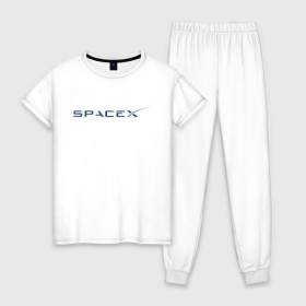 Женская пижама хлопок с принтом SPACEX - ИЛОН МАСК. в Екатеринбурге, 100% хлопок | брюки и футболка прямого кроя, без карманов, на брюках мягкая резинка на поясе и по низу штанин | elon musk | spacex | американский предприниматель | изобретатель | илон маск | инвестор | инженер