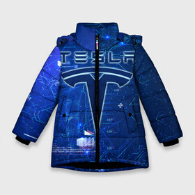 Зимняя куртка для девочек 3D с принтом Tesla в Екатеринбурге, ткань верха — 100% полиэстер; подклад — 100% полиэстер, утеплитель — 100% полиэстер. | длина ниже бедра, удлиненная спинка, воротник стойка и отстегивающийся капюшон. Есть боковые карманы с листочкой на кнопках, утяжки по низу изделия и внутренний карман на молнии. 

Предусмотрены светоотражающий принт на спинке, радужный светоотражающий элемент на пуллере молнии и на резинке для утяжки. | Тематика изображения на принте: cybertruck | elon reeve musk | model 3 | pickup | tech | technology | tesla | грузовик | илон маск | кибер | моторс | пикап | тесла