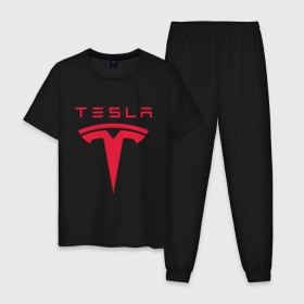 Мужская пижама хлопок с принтом TESLA - ИЛОН МАСК. в Екатеринбурге, 100% хлопок | брюки и футболка прямого кроя, без карманов, на брюках мягкая резинка на поясе и по низу штанин
 | elon musk | tesla | американский предприниматель | изобретатель | илон маск | инвестор | инженер | старлинк | тесла