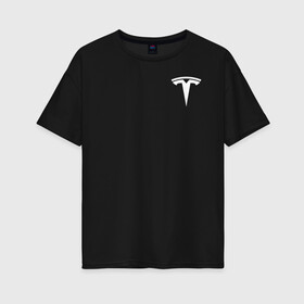 Женская футболка хлопок Oversize с принтом TESLA - ИЛОН МАСК (НА СПИНЕ) в Екатеринбурге, 100% хлопок | свободный крой, круглый ворот, спущенный рукав, длина до линии бедер
 | elon musk | tesla | американский предприниматель | изобретатель | илон маск | инвестор | инженер | старлинк | тесла