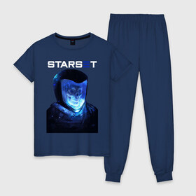Женская пижама хлопок с принтом Starset в Екатеринбурге, 100% хлопок | брюки и футболка прямого кроя, без карманов, на брюках мягкая резинка на поясе и по низу штанин | astronaut | logo | rock | skull | space | starset | космонавт | космос | лого | рок | старсет | череп