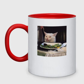 Кружка двухцветная с принтом мемная картинка с котом в Екатеринбурге, керамика | объем — 330 мл, диаметр — 80 мм. Цветная ручка и кайма сверху, в некоторых цветах — вся внутренняя часть | кот | котэ | кошка | мем | прикол | фотография