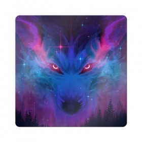 Магнит виниловый Квадрат с принтом Звездный волк в Екатеринбурге, полимерный материал с магнитным слоем | размер 9*9 см, закругленные углы | взгляд | волк | волки | волчица | животное | звезды | зверь | космос