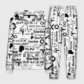 Мужской костюм 3D с принтом ЛОГОТИПЫ ПРОЕКТОВ ИЛОНА МАСКА. в Екатеринбурге, 100% полиэстер | Манжеты и пояс оформлены тканевой резинкой, двухслойный капюшон со шнурком для регулировки, карманы спереди | Тематика изображения на принте: elon musk | hyperloop | neuralink | pattern | paypal | spacex | starlink | tesla | американский предприниматель | изобретатель | илон маск | инвестор | инженер | паттерн | тесла