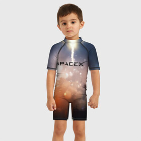 Детский купальный костюм 3D с принтом SpaceX 3D в Екатеринбурге, Полиэстер 85%, Спандекс 15% | застежка на молнии на спине | elon musk | spacex | илон маск