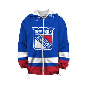 Детская куртка 3D с принтом Нью-Йорк Рейнджерс НХЛ в Екатеринбурге, 100% полиэстер | застежка — молния, подол и капюшон оформлены резинкой с фиксаторами, по бокам — два кармана без застежек, один потайной карман на груди, плотность верхнего слоя — 90 г/м2; плотность флисового подклада — 260 г/м2 | Тематика изображения на принте: hockey | new york | new york rangers | nhl | rangers | usa | нхл | нью йорк | нью йорк рейнджерс | рейнджерс | спорт | сша | хоккей | шайба