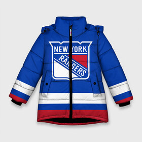 Зимняя куртка для девочек 3D с принтом Нью-Йорк Рейнджерс НХЛ в Екатеринбурге, ткань верха — 100% полиэстер; подклад — 100% полиэстер, утеплитель — 100% полиэстер. | длина ниже бедра, удлиненная спинка, воротник стойка и отстегивающийся капюшон. Есть боковые карманы с листочкой на кнопках, утяжки по низу изделия и внутренний карман на молнии. 

Предусмотрены светоотражающий принт на спинке, радужный светоотражающий элемент на пуллере молнии и на резинке для утяжки. | hockey | new york | new york rangers | nhl | rangers | usa | нхл | нью йорк | нью йорк рейнджерс | рейнджерс | спорт | сша | хоккей | шайба