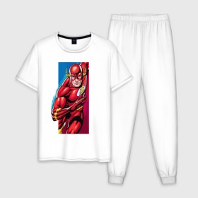 Мужская пижама хлопок с принтом Flash, Justice League в Екатеринбурге, 100% хлопок | брюки и футболка прямого кроя, без карманов, на брюках мягкая резинка на поясе и по низу штанин
 | dc comics | flash | justice league | superhero | лига справедливости | флэш