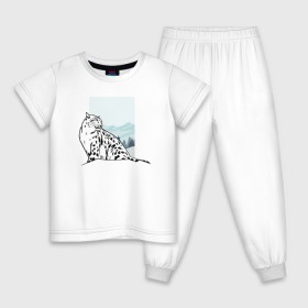 Детская пижама хлопок с принтом Снежный Леопард в Екатеринбурге, 100% хлопок |  брюки и футболка прямого кроя, без карманов, на брюках мягкая резинка на поясе и по низу штанин
 | Тематика изображения на принте: leopard | snow | winter | зима | леопард | снег | снежный