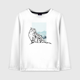 Детский лонгслив хлопок с принтом Снежный Леопард в Екатеринбурге, 100% хлопок | круглый вырез горловины, полуприлегающий силуэт, длина до линии бедер | leopard | snow | winter | зима | леопард | снег | снежный