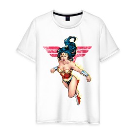 Мужская футболка хлопок с принтом Wonder Woman в Екатеринбурге, 100% хлопок | прямой крой, круглый вырез горловины, длина до линии бедер, слегка спущенное плечо. | dc comics | justice league | shtatjl | superhero | wonder woman | лига справедливости | чудо женщина