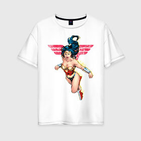 Женская футболка хлопок Oversize с принтом Wonder Woman в Екатеринбурге, 100% хлопок | свободный крой, круглый ворот, спущенный рукав, длина до линии бедер
 | dc comics | justice league | shtatjl | superhero | wonder woman | лига справедливости | чудо женщина