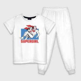 Детская пижама хлопок с принтом Superman & Supergirl в Екатеринбурге, 100% хлопок |  брюки и футболка прямого кроя, без карманов, на брюках мягкая резинка на поясе и по низу штанин
 | Тематика изображения на принте: clark kent | dc comics | diana prince | justice league | shtatjl | supergirl | superhero | superman | вандер вуман | галь гадот | диана принс | лига справедливости | супер женщина | супермен | чудо женщина