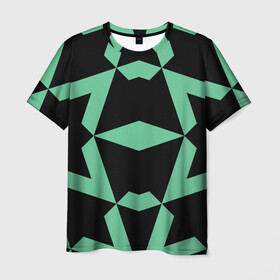 Мужская футболка 3D с принтом Abstract zigzag pattern в Екатеринбурге, 100% полиэфир | прямой крой, круглый вырез горловины, длина до линии бедер | abstract | background | illusion | patter | абстракт | геометрия | зеленый | зигзаг | иллюзия | паттерн | простой | ромб | фигуры | фон | черный