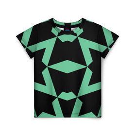 Детская футболка 3D с принтом Abstract zigzag pattern в Екатеринбурге, 100% гипоаллергенный полиэфир | прямой крой, круглый вырез горловины, длина до линии бедер, чуть спущенное плечо, ткань немного тянется | abstract | background | illusion | patter | абстракт | геометрия | зеленый | зигзаг | иллюзия | паттерн | простой | ромб | фигуры | фон | черный